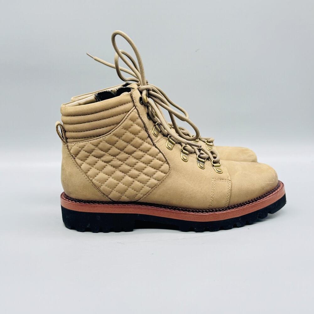 Blondo Boots Womens 6 Beige Suede Waterproof Ankle Combat Quilted Lug Sole Shoes